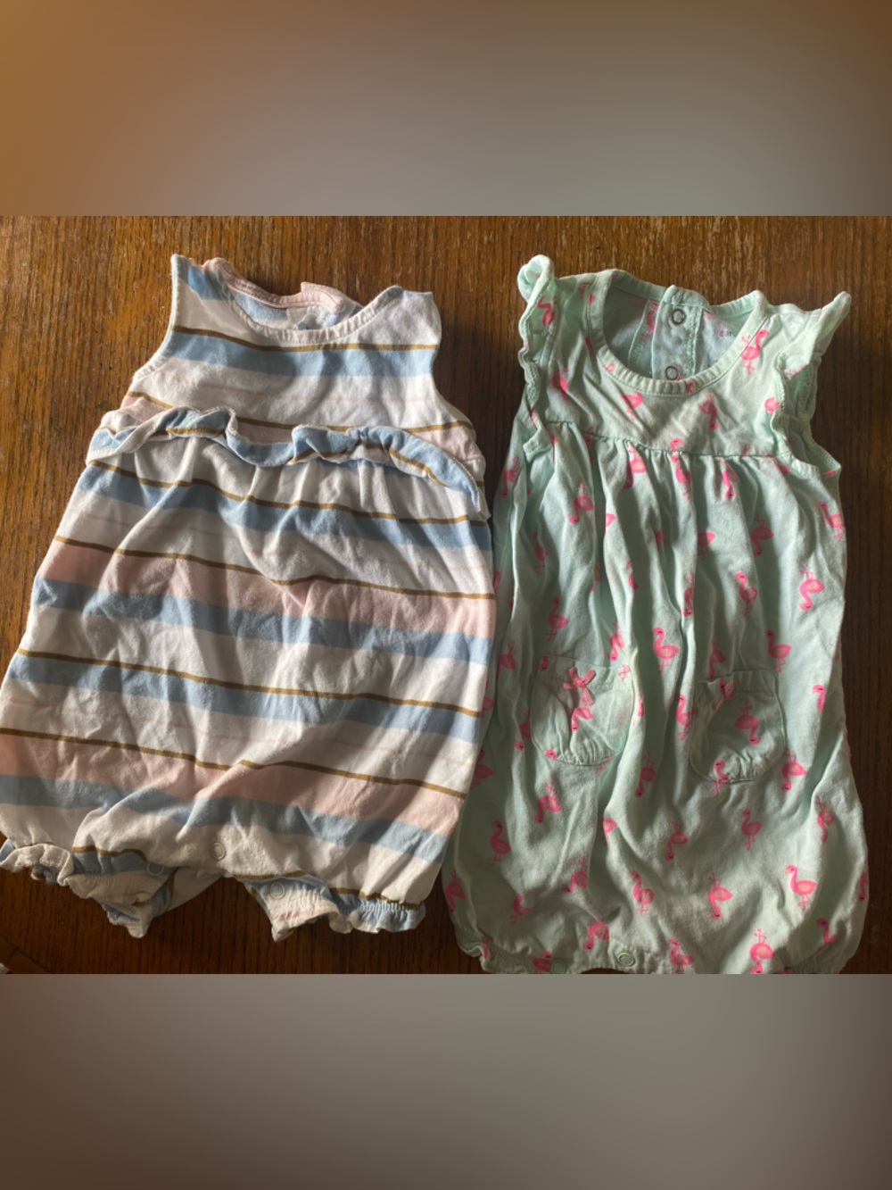 Mint Flamingo & Pastel Stripe Baby Girl  Rompers